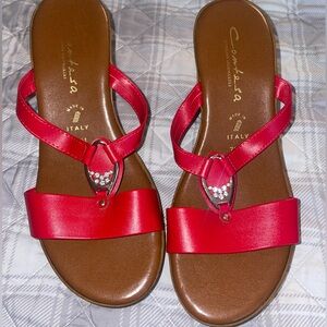 CONTESA Italian Womens Red Wedges Sandals Crystals MADE IN ITALY Sz 7.5M
